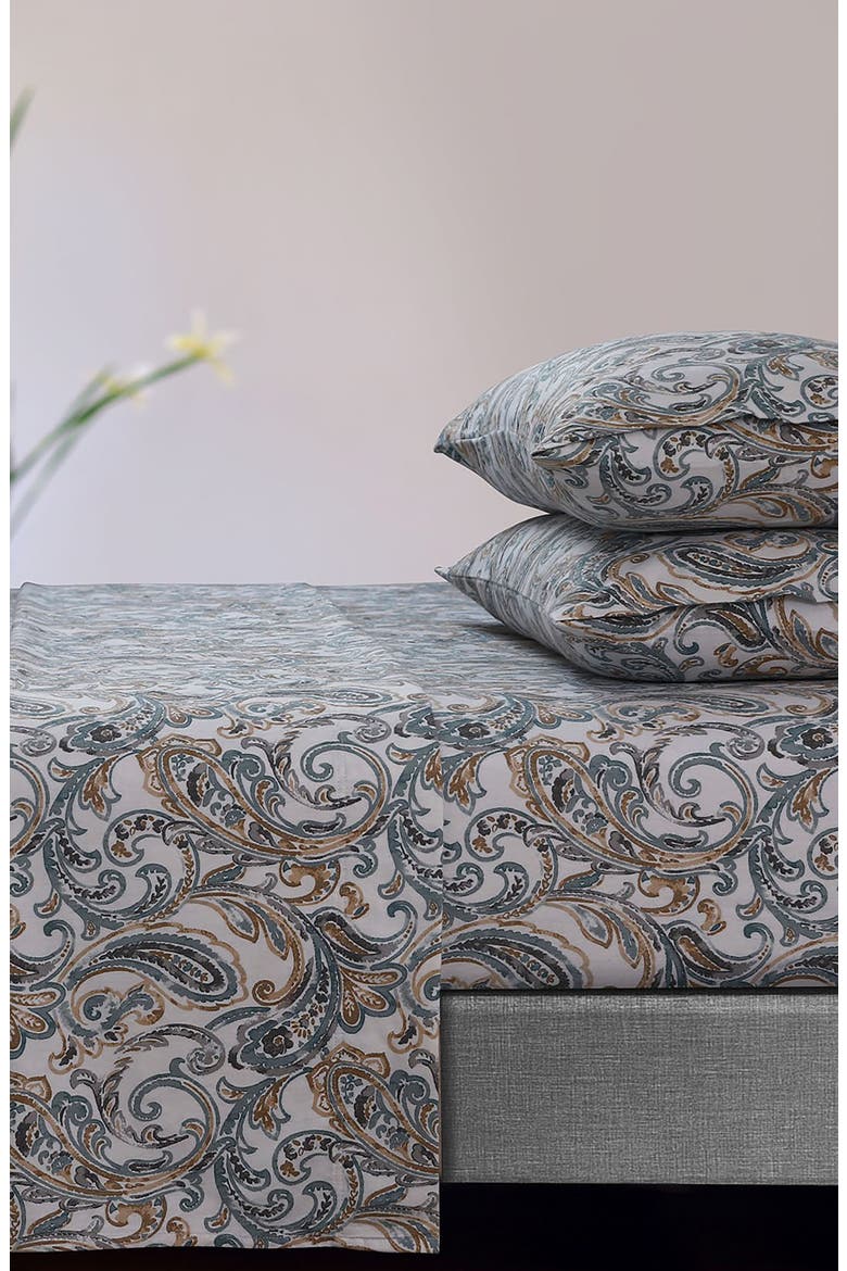 Camilla Paisley Cotton Flannel Sheet Set, Main, color, GREEN