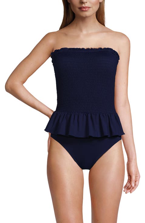 Smocked Bandeau Peplum One Piece Swimsuit