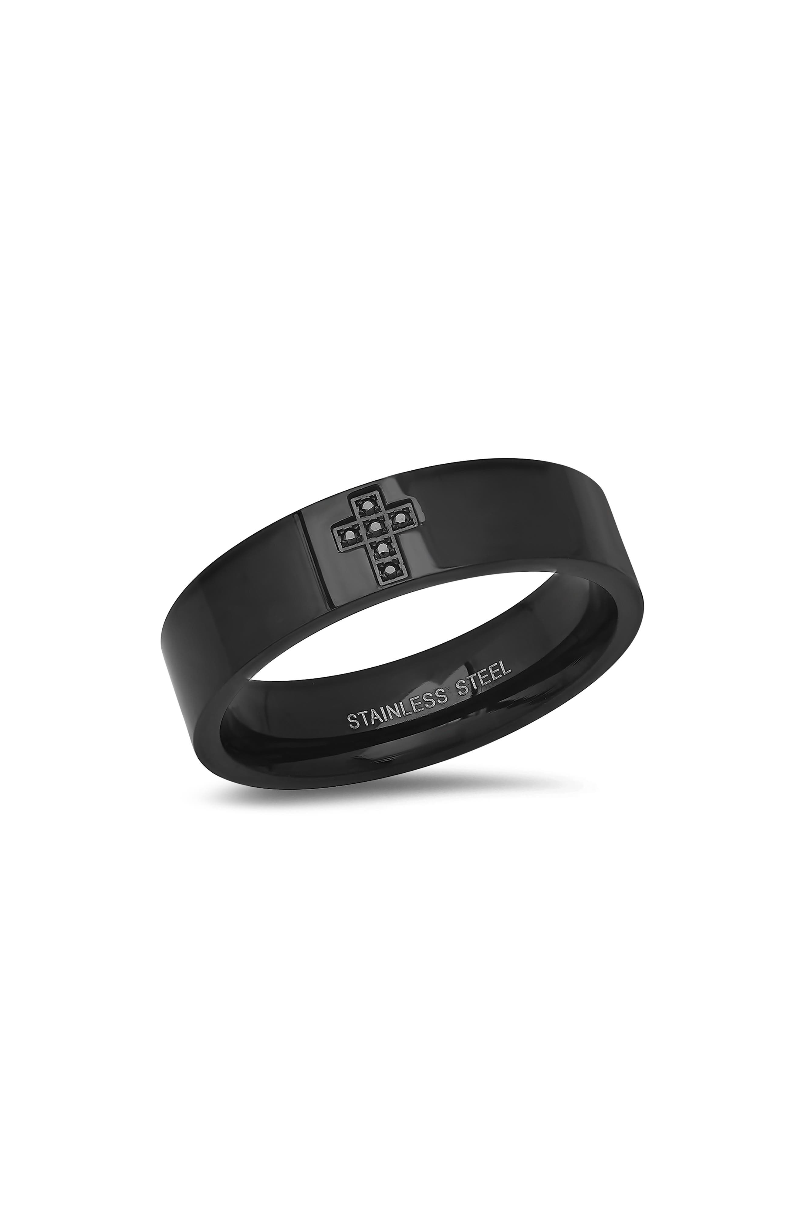 Men's Crystal Cross Band Ring