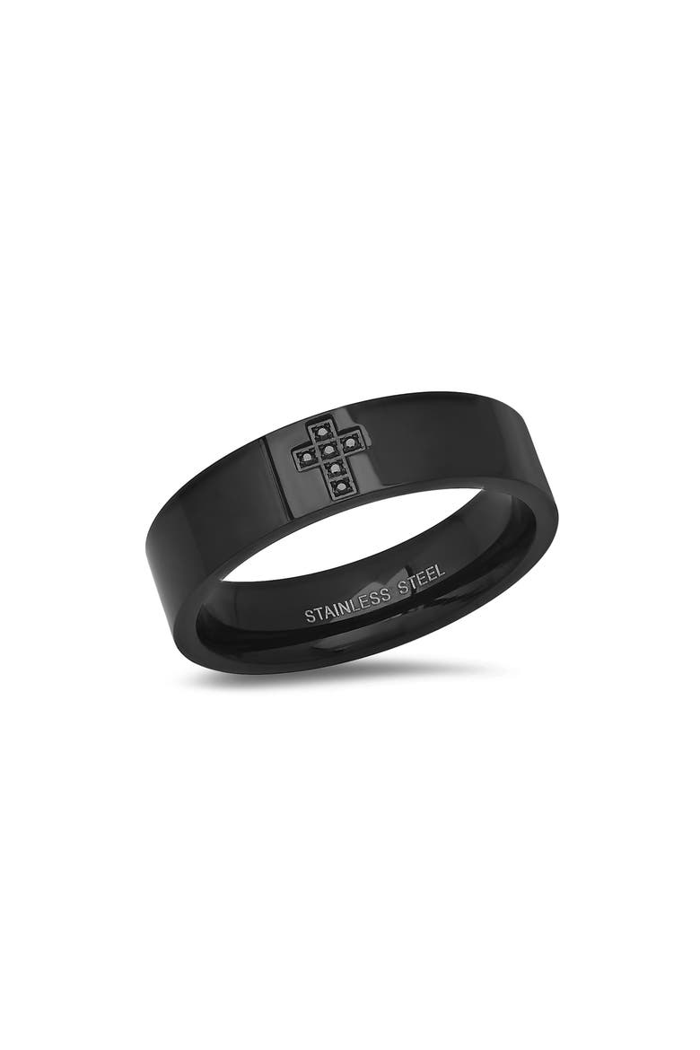 Men's Crystal Cross Band Ring, Main, color, BLACK