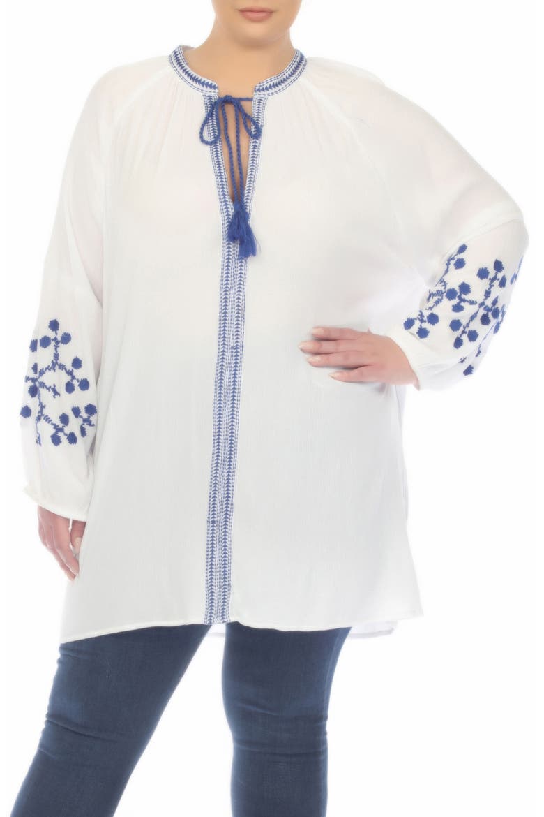 Embroidered Tunic Top, Main, color, WHITE