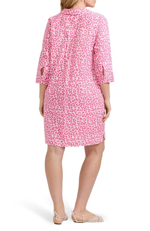 Foxcroft Sloane Leopard Print Shirtdress In Pink Flambe Multi