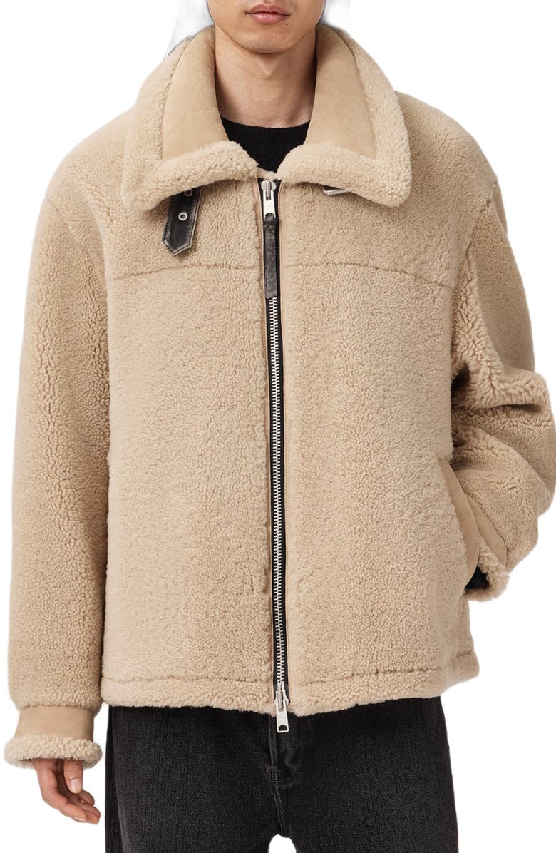 AllSaints Vernon Genuine Shearling Jacket, Main, color, Feather Taupe