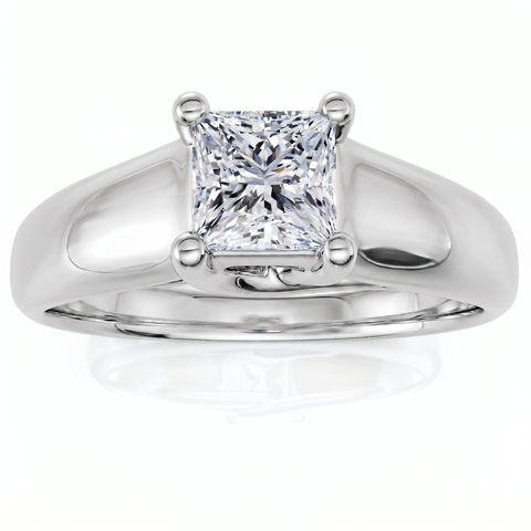 1ct Princess Cut Lab Grown Diamond Solitaire Engagement Ring 14k Gold