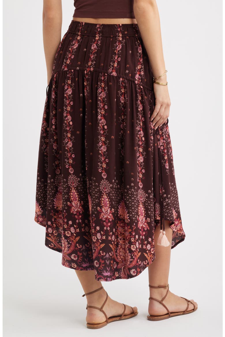 Scarf Print Drop Waist Midi Skirt, Alternate, color, BURGUNDY BLOSSOM BORDER