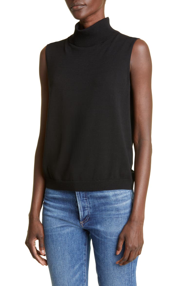 Sleeveless Turtleneck Matte Crepe Top, Alternate, color, BLACK
