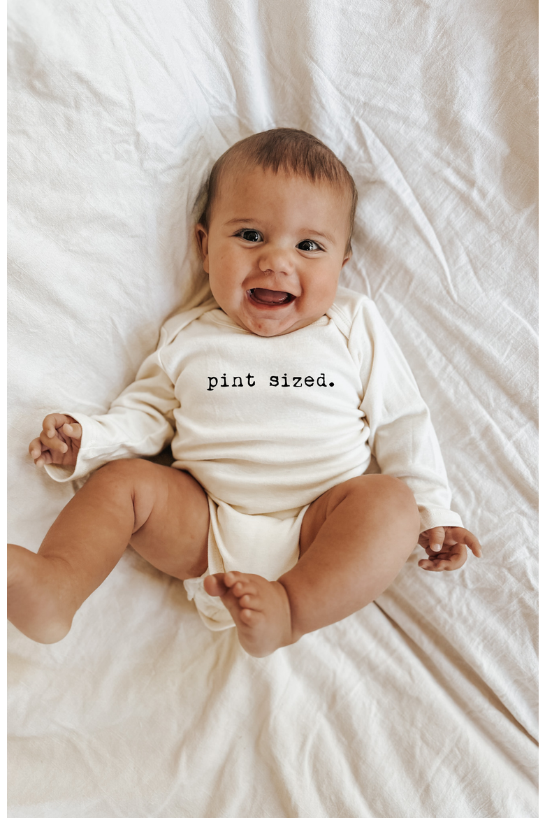 Pint Sized Organic Baby Bodysuit Long Sleeve, Alternate, color, Natural Black Lettering