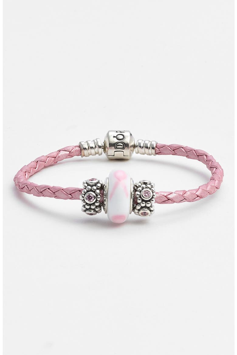 Breast Cancer Awareness Charm Bracelet Set, Main, color, PINK