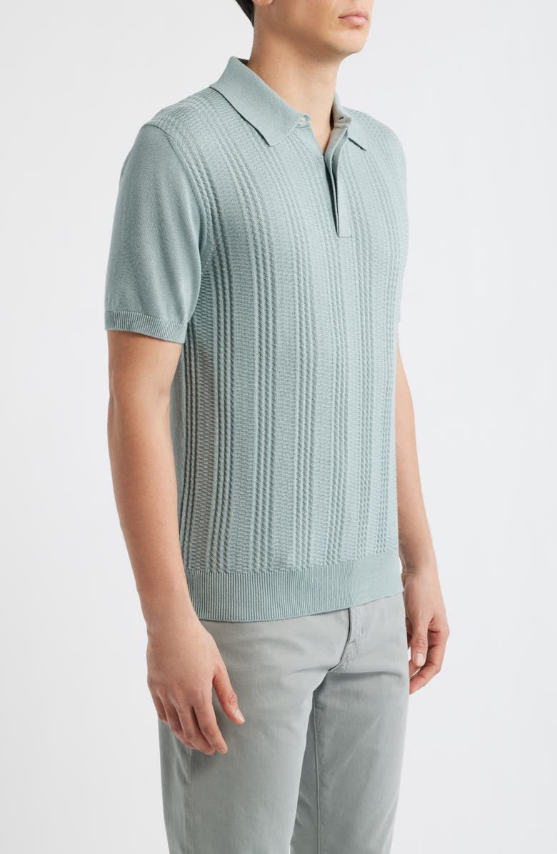 Canali Ribbed Cotton Blend Polo Sweater, Alternate, color, Green