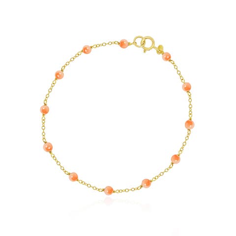 Pink Coral Bead Chain Bracelet