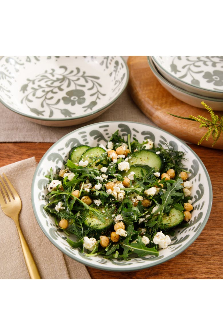 2-Time Oprah's Favorite Things Valencia Flor 4 Piece Stoneware 8in Dinner Bowl Set, Alternate, color, Fern Green