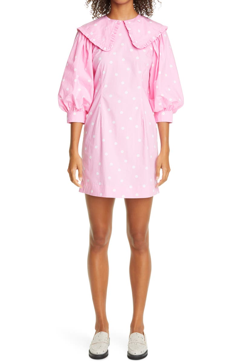 Ganni Polka Dot Print Organic Cotton Dress, Main, color,