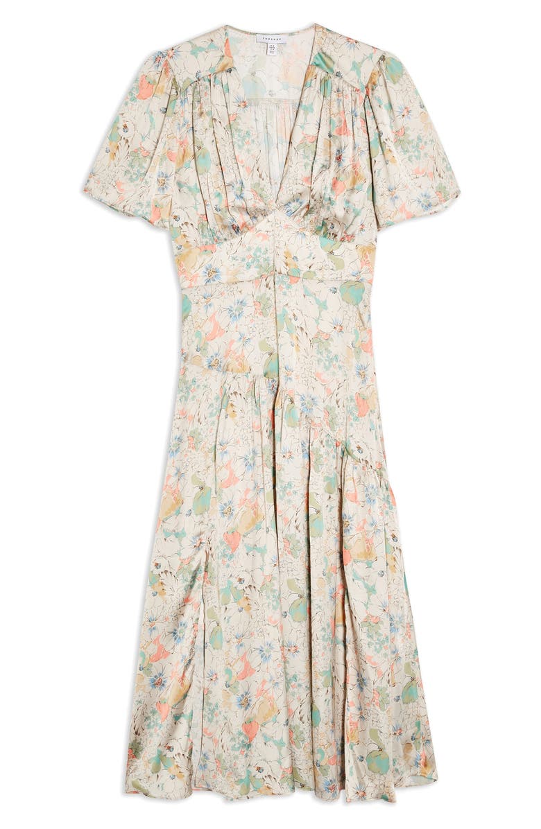 Topshop Willow Floral Angel Sleeve Satin Midi Dress, Alternate, color, 