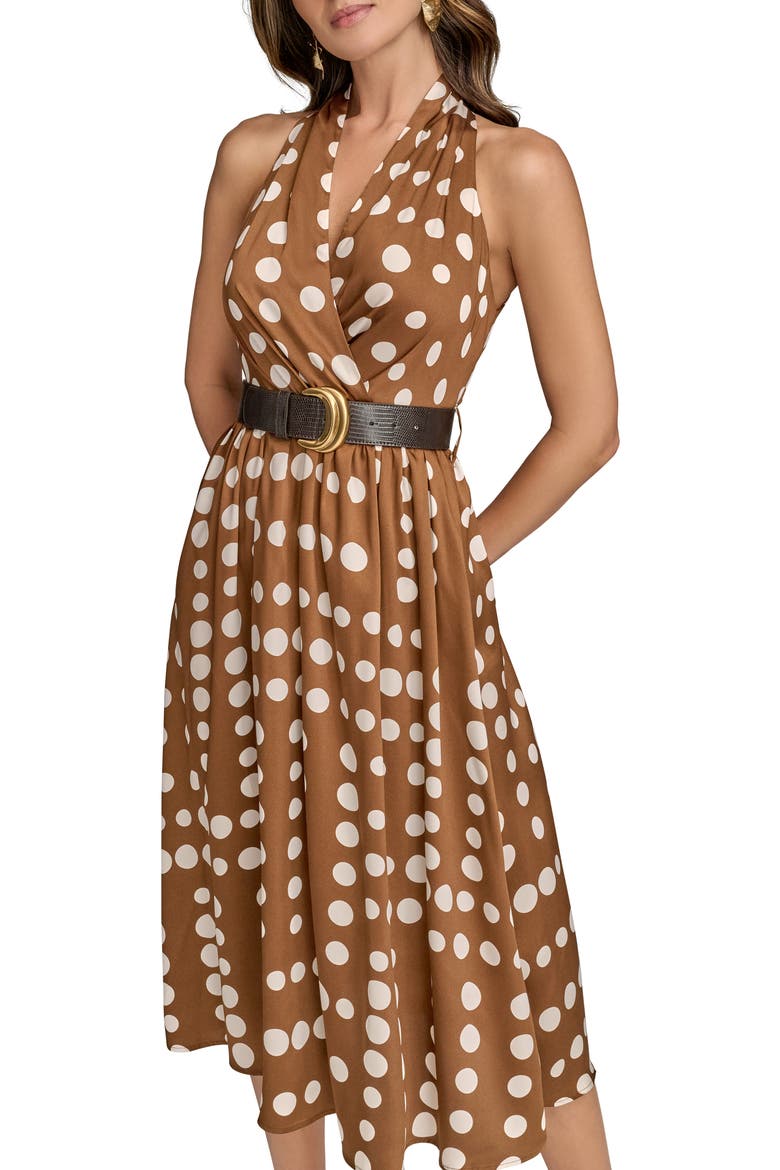 Polka Dot Belted Midi Dress, Alternate, color, RUSSET/ LIGHT CANVAS