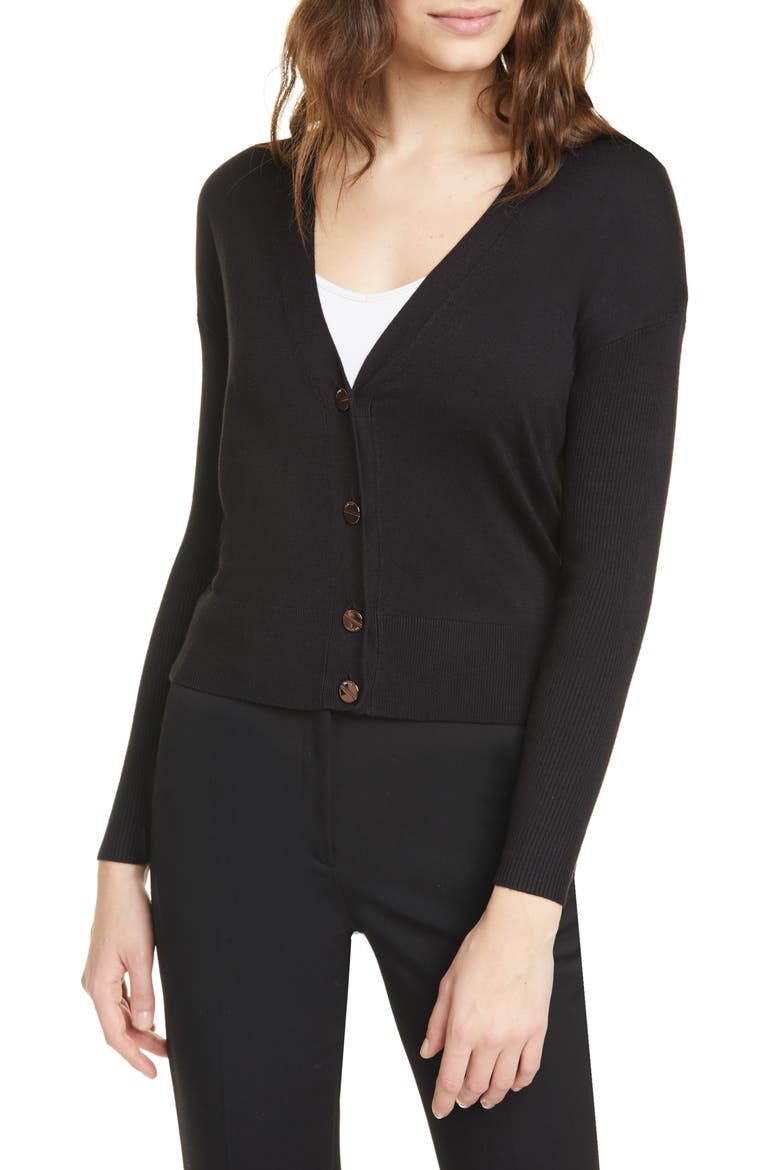 Aubreiy V-Neck Cardigan, Main, color, BLACK