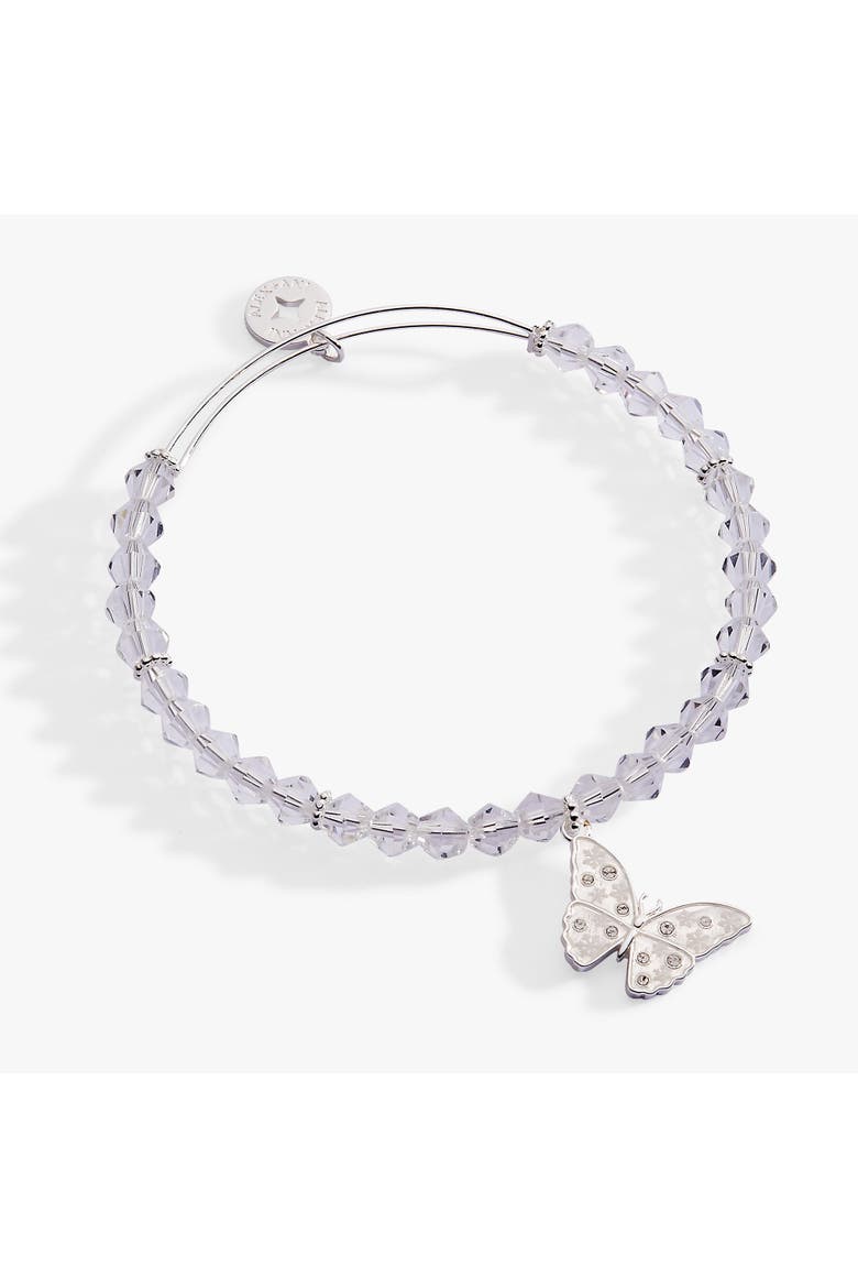 Glass Butterfly Beaded Charm Bangle, Main, color, Silver