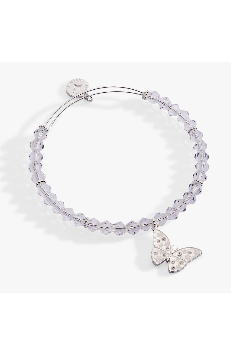 Alex and Ani Glass Butterfly Beaded Charm Bangle, Main, color, Silver