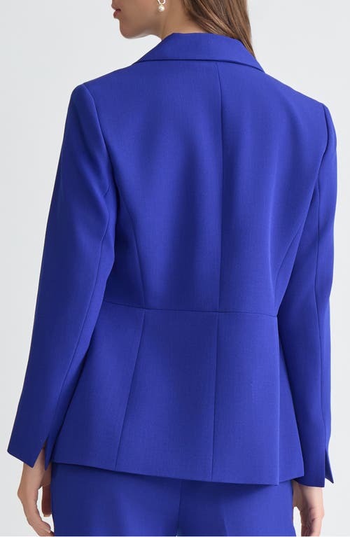 Kasper Peak Lapel Stretch Crepe Peplum Blazer In Blue