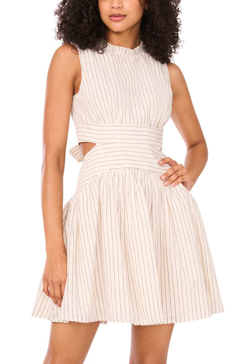 The Julianne Stripe Cutout Linen & Cotton Minidress, Alternate, color, IVORY/ SPELLBOUND BLUE