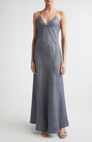 Eleventy Bias Cut Linen Blend Chambray Dress