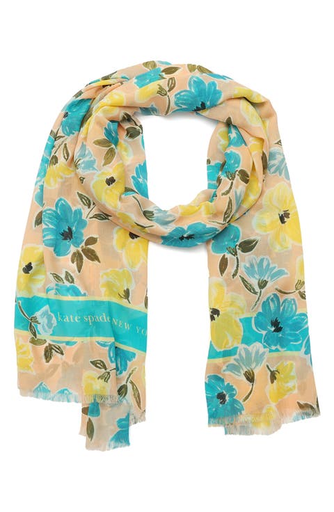 spring roses oblong cotton & silk blend scarf