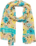 Kate Spade New York spring roses oblong cotton & silk blend scarf