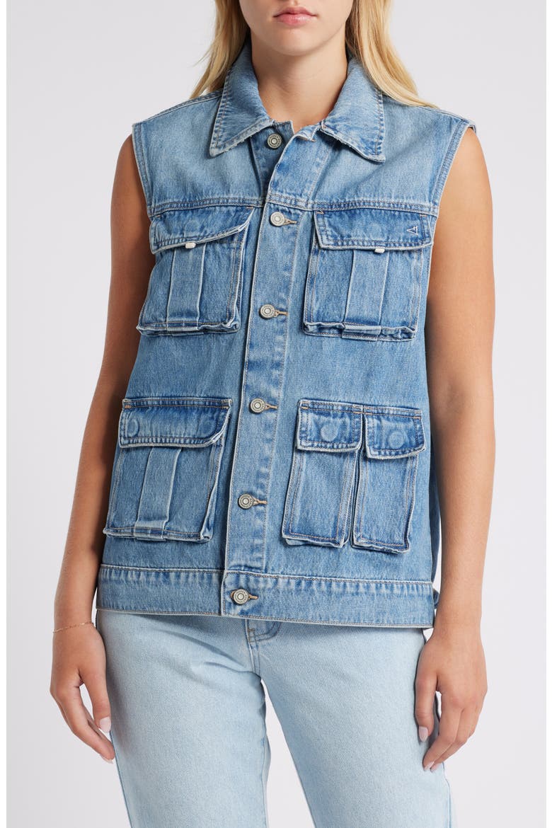 Oversize Denim Cargo Vest, Alternate, color, MEDIUM WASH