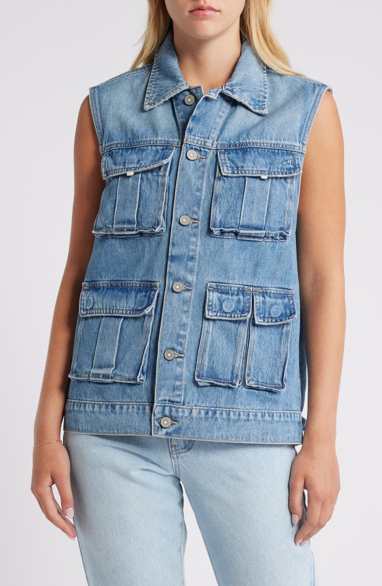 HIDDEN JEANS Oversize Denim Cargo Vest, Alternate, color, Medium Wash