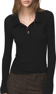 MANGO Rib Fluted Long Sleeve Polo Sweater