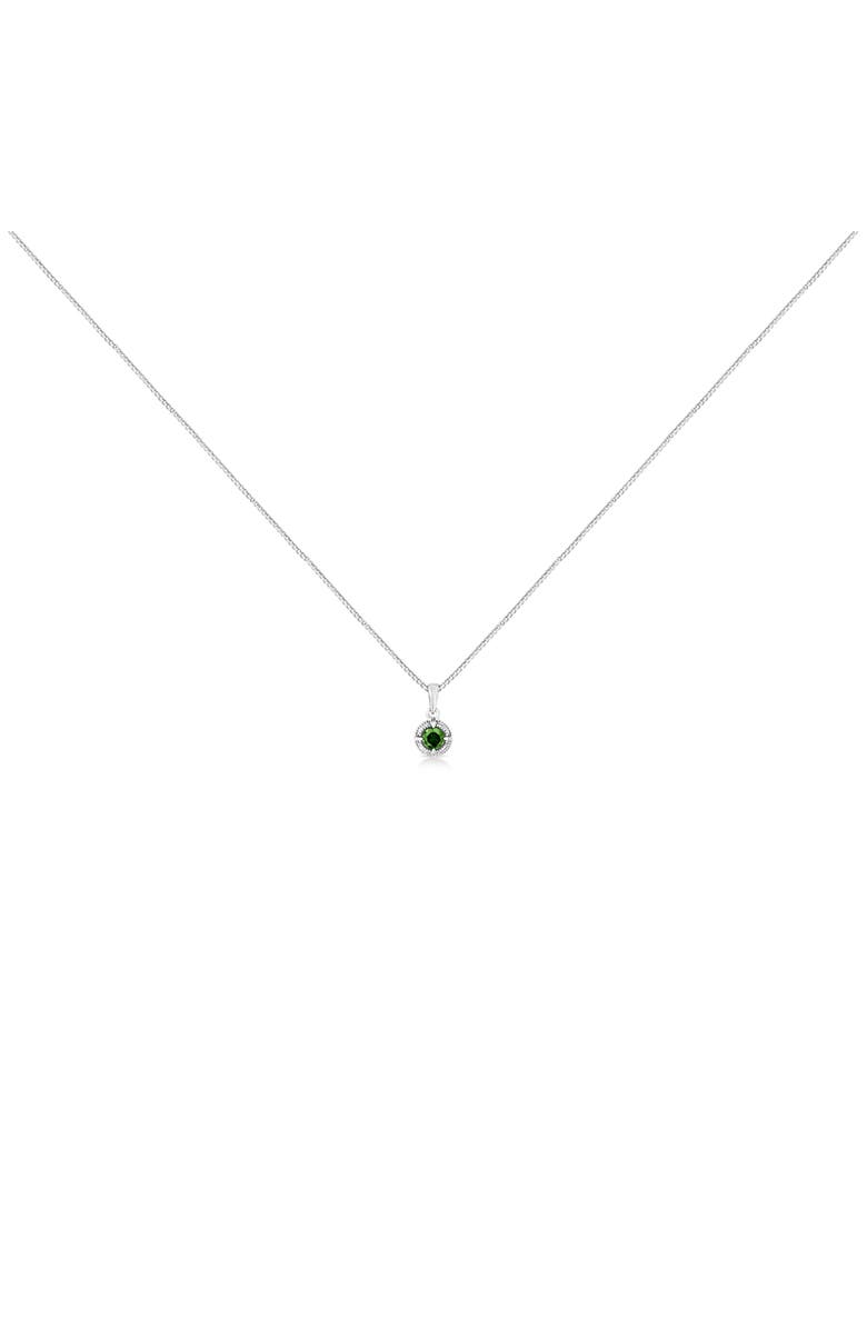 Haus of Brilliance Silver 1/5 Cttw Treated Green Diamond Solitaire 18" Milgrain Pendant Necklace, Alternate, color, Green Diamond