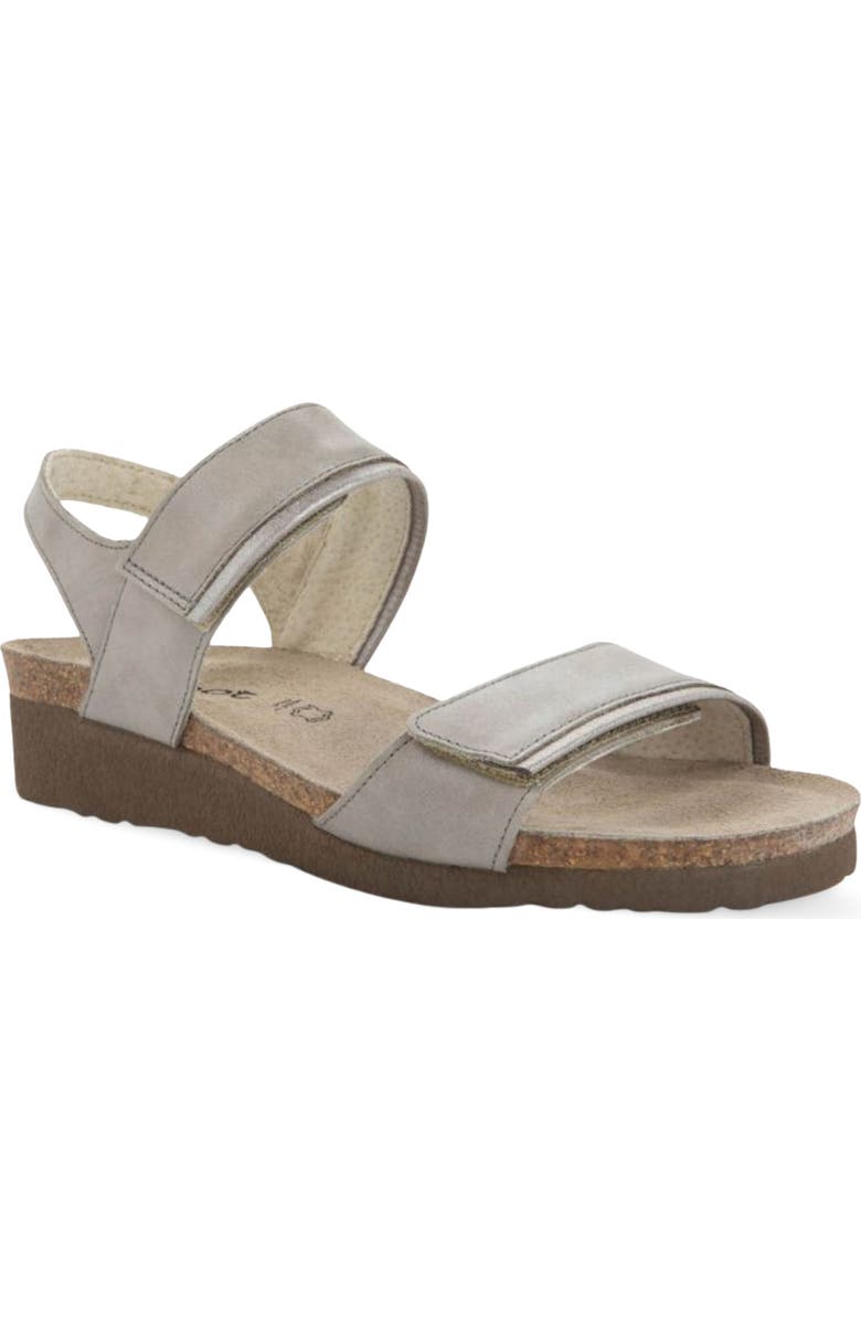 Naot Aisha Wedge Sandal, Main, color, Titanium Leather W/ Silver