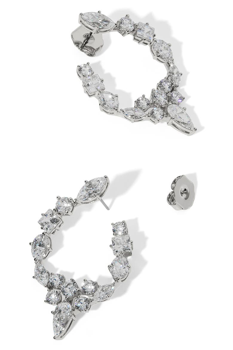 Riviera Front-to-Back Hoop Earrings, Alternate, color, RHODIUM