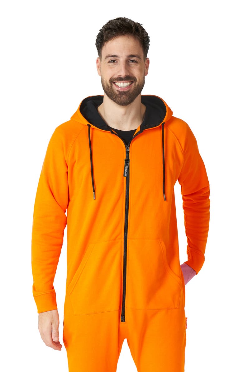 OppoSuits The Orange Hooded Long Sleeve Fleece Jumpsuit, Alternate, color, 
