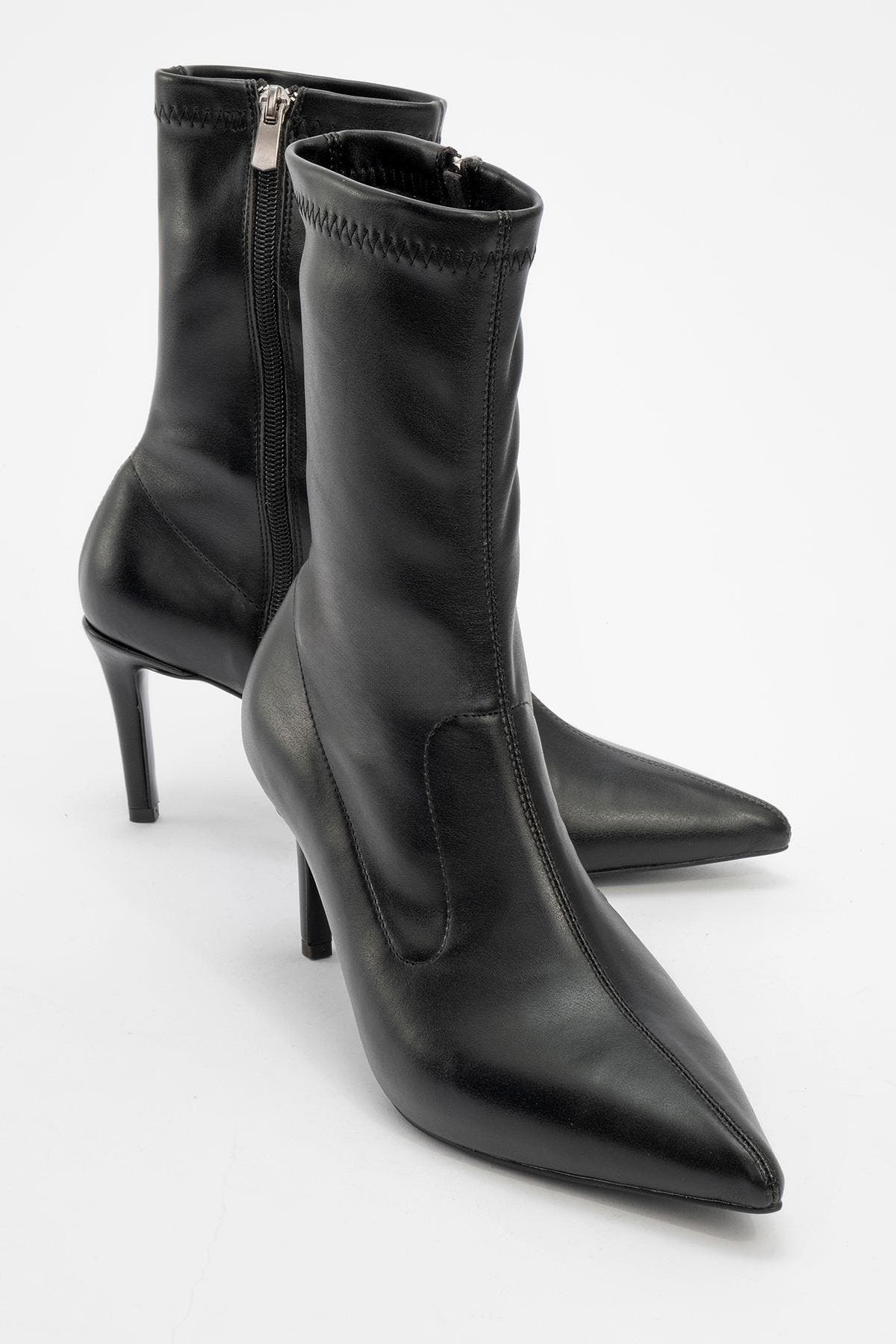 Prologue Shoes Thalin Zip Stiletto Boot, Main, color, Black Faux Leather