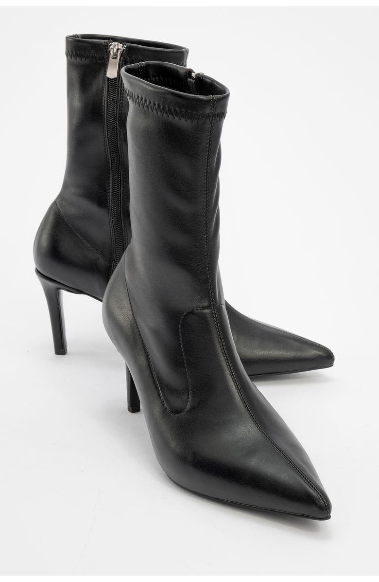 Prologue Shoes Thalin Zip Stiletto Boot, Main, color, Black Faux Leather