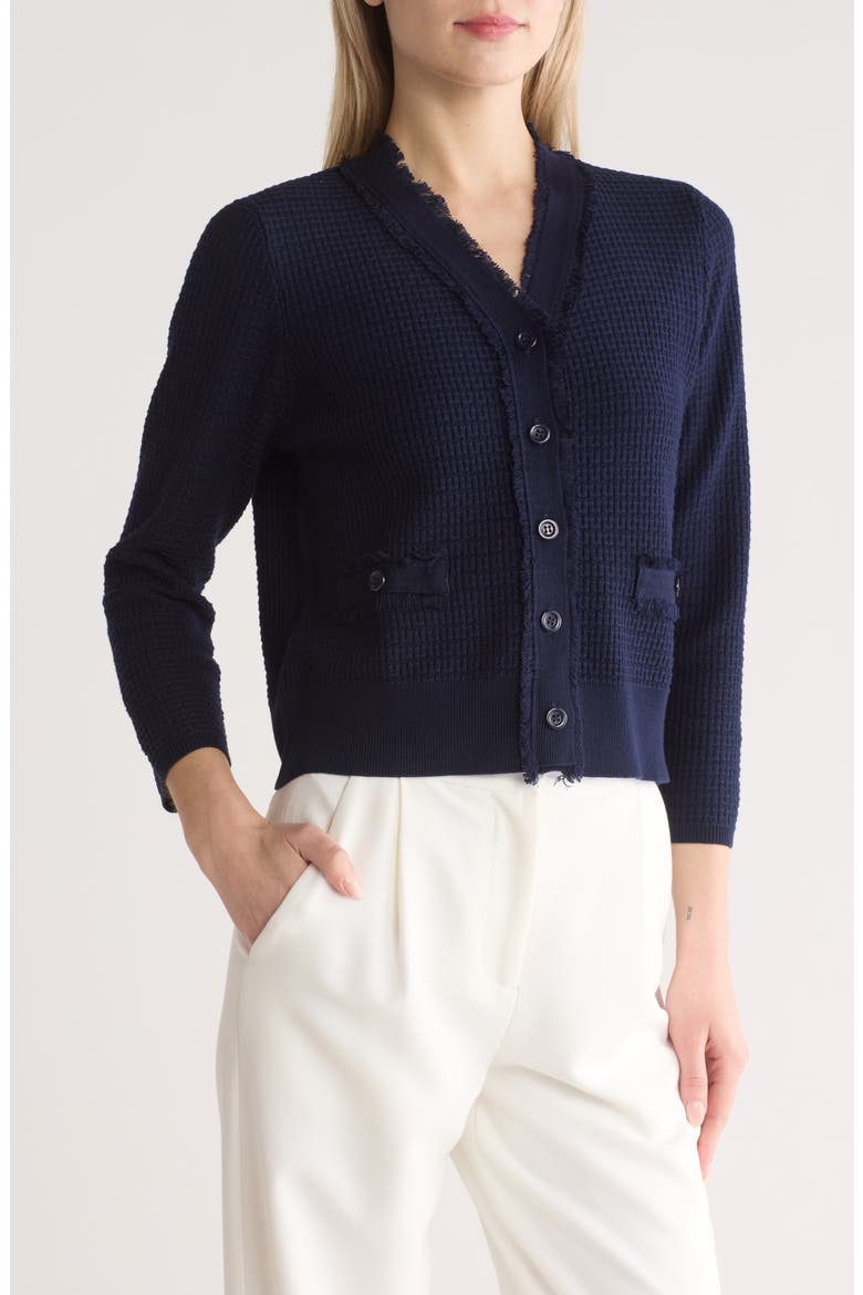 Frayed Waffle Knit Cardigan, Main, color, BLUE MOON