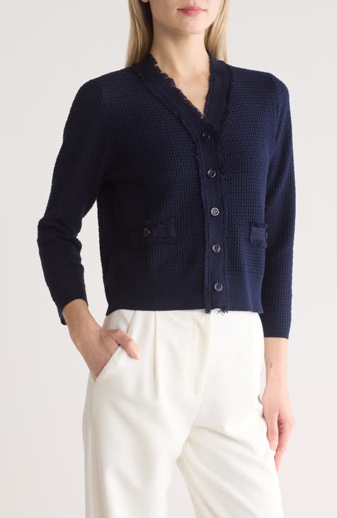 Frayed Waffle Knit Cardigan