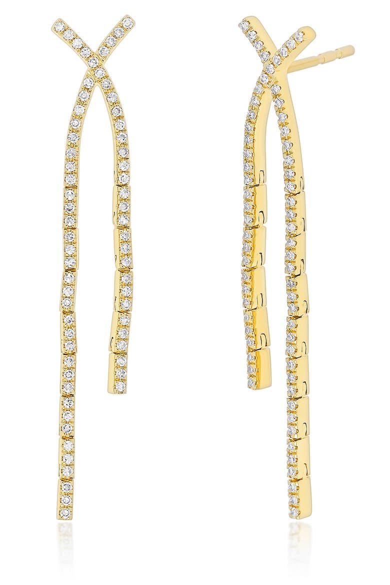 Crisscross Diamond Drop Earrings, Main, color, YELLOW GOLD