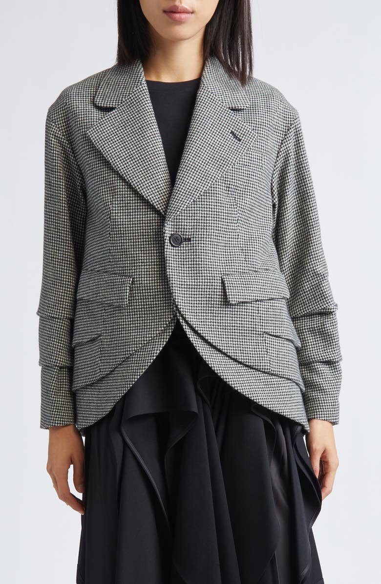 Noir Kei Ninomiya Houndstooth Wool Blend Tweed Blazer, Main, color, Black X White