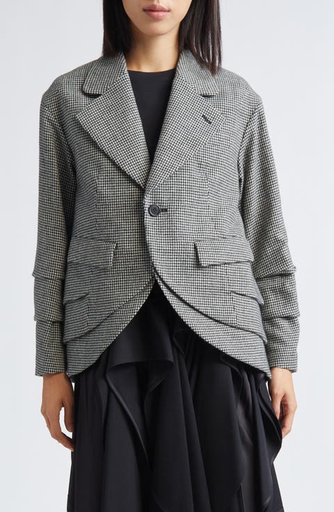Houndstooth Wool Blend Tweed Blazer