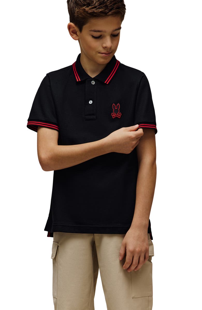 Psycho Bunny Kids' Sayer Bunny Pima Cotton Piqué Polo, Alternate, color, Black