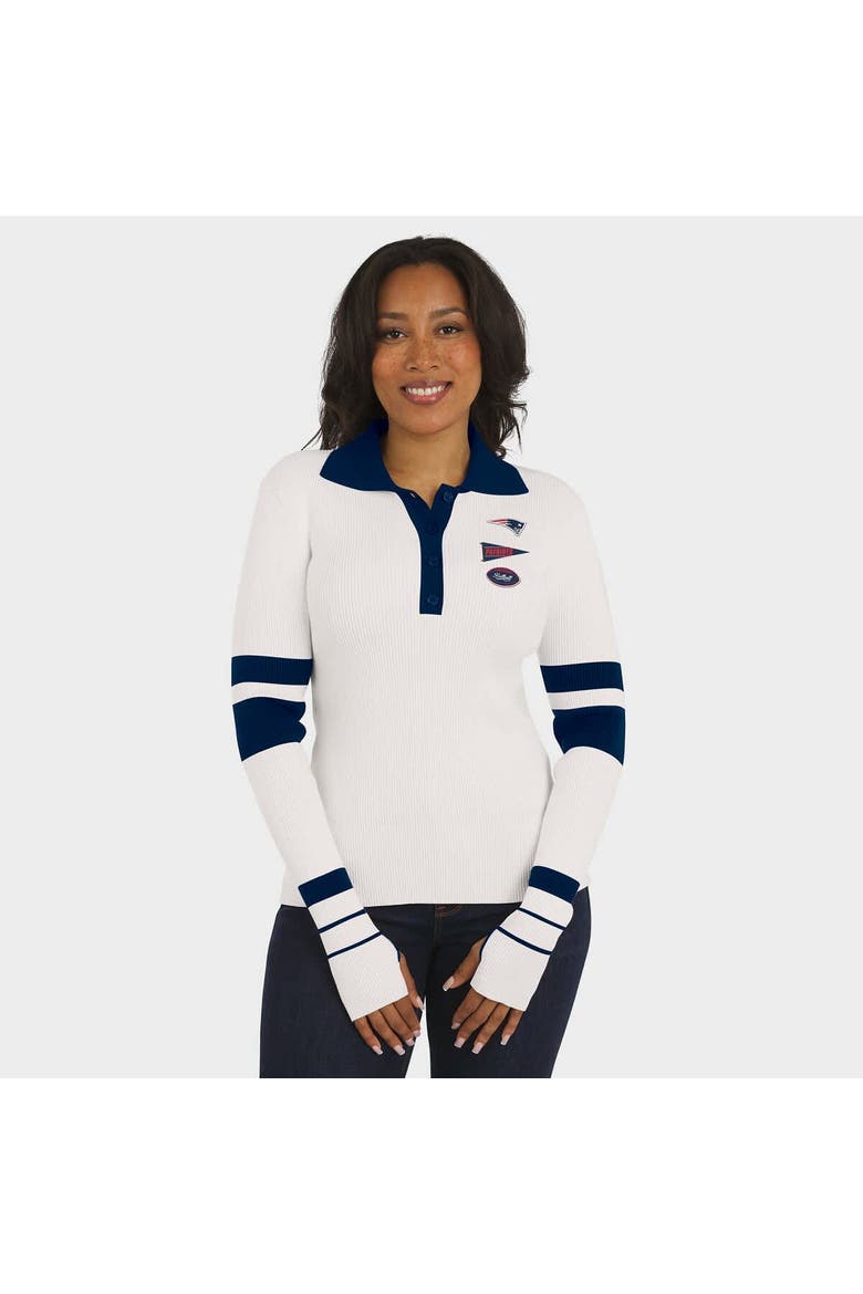 Women's WEAR by Erin Andrews White New England Patriots Ribbed Henley Polo Sweater, Alternate, color, White