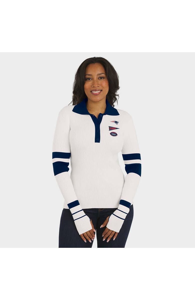 WEAR by Erin Andrews Women
s WEAR by Erin Andrews White New England Patriots Ribbed Henley Polo Sweater, Alternate, color, White