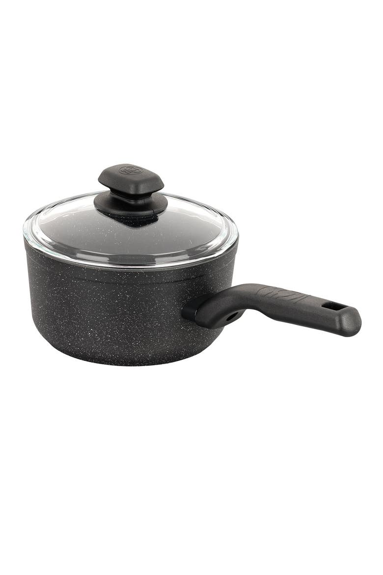 Ornella 2 Piece 2 Liter Quart Aluminum Nonstick Saucepan with Lid, Main, color, Black