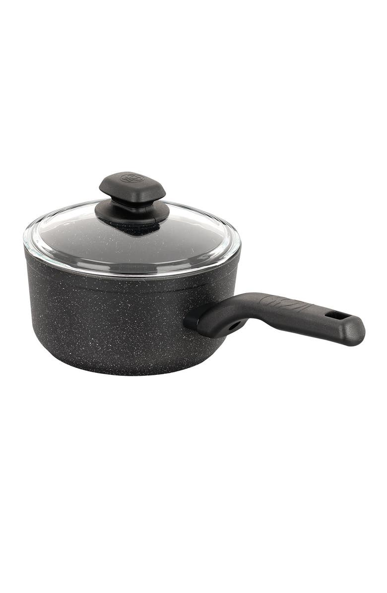 Korkmaz Ornella 2 Piece 2 Liter Quart Aluminum Nonstick Saucepan with Lid, Main, color, Black