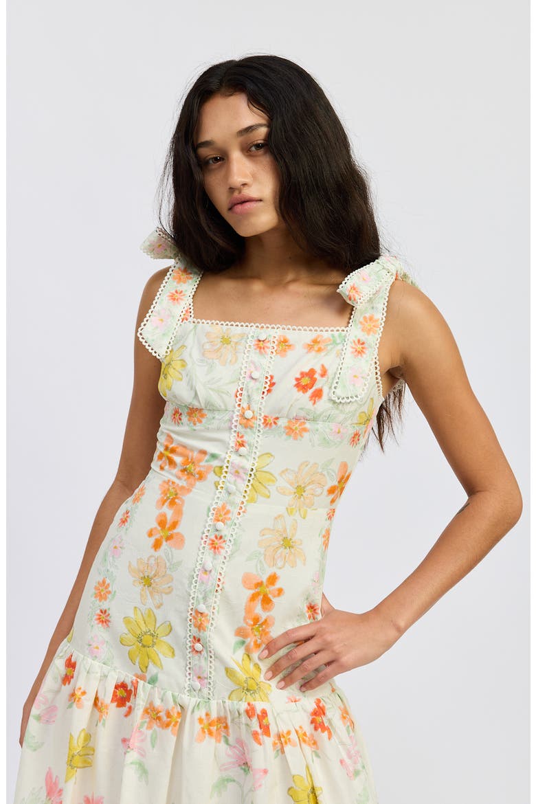 Lauryn Tie Strap Midi Dress, Alternate, color, IVORY PINK YELLOW