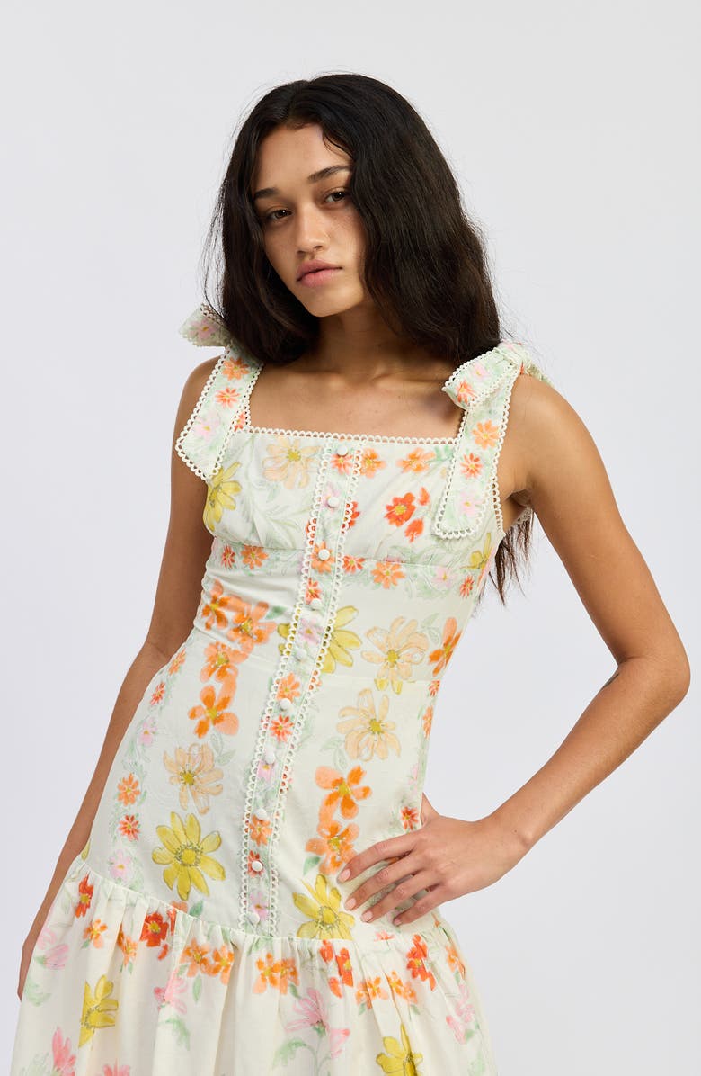 JACQUIE THE LABEL Lauryn Tie Strap Midi Dress, Alternate, color, Ivory Pink Yellow