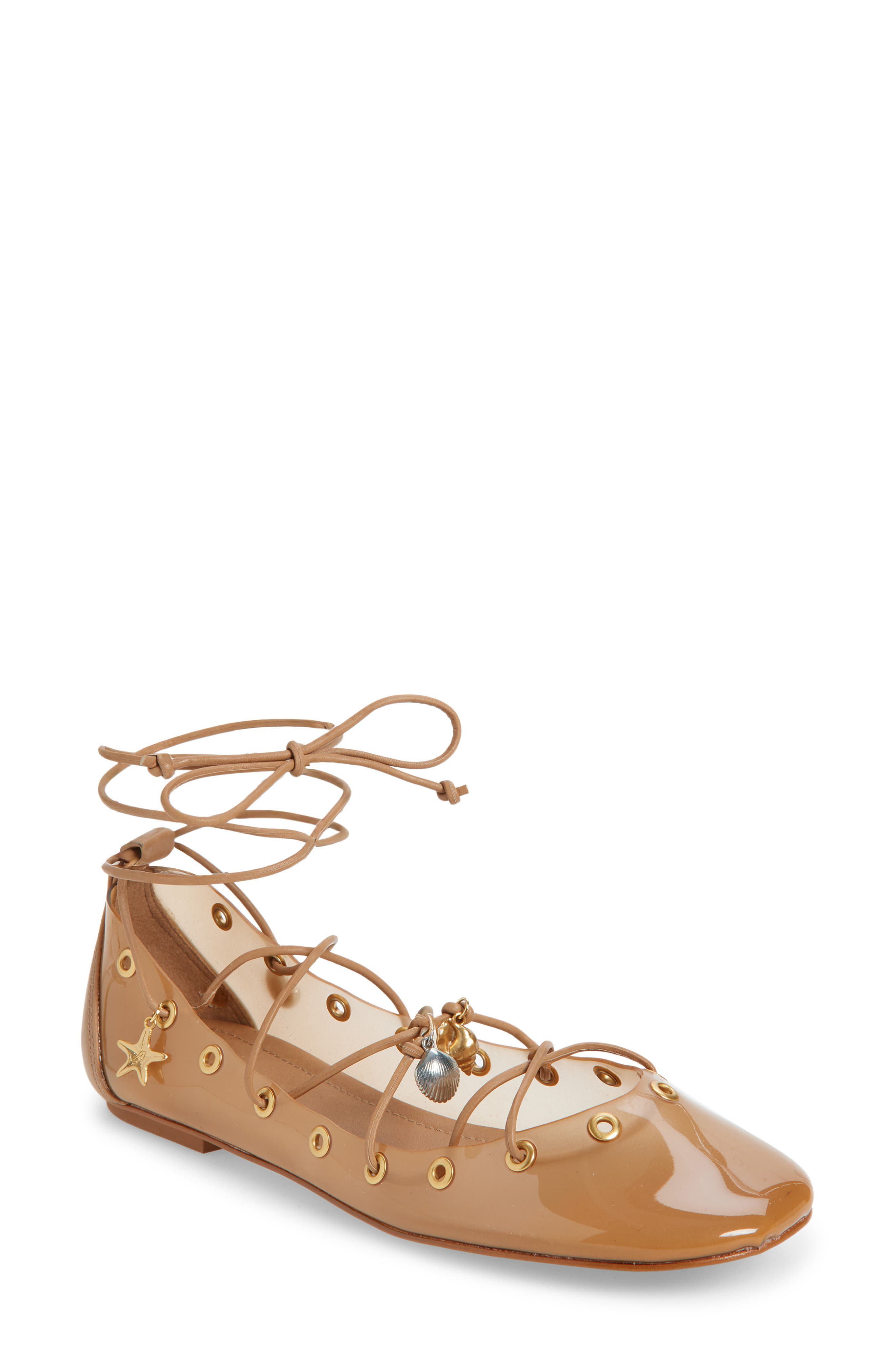 FARM Rio Sea Lace-Up Jelly Ballerina Flat, Main, color, Toffee