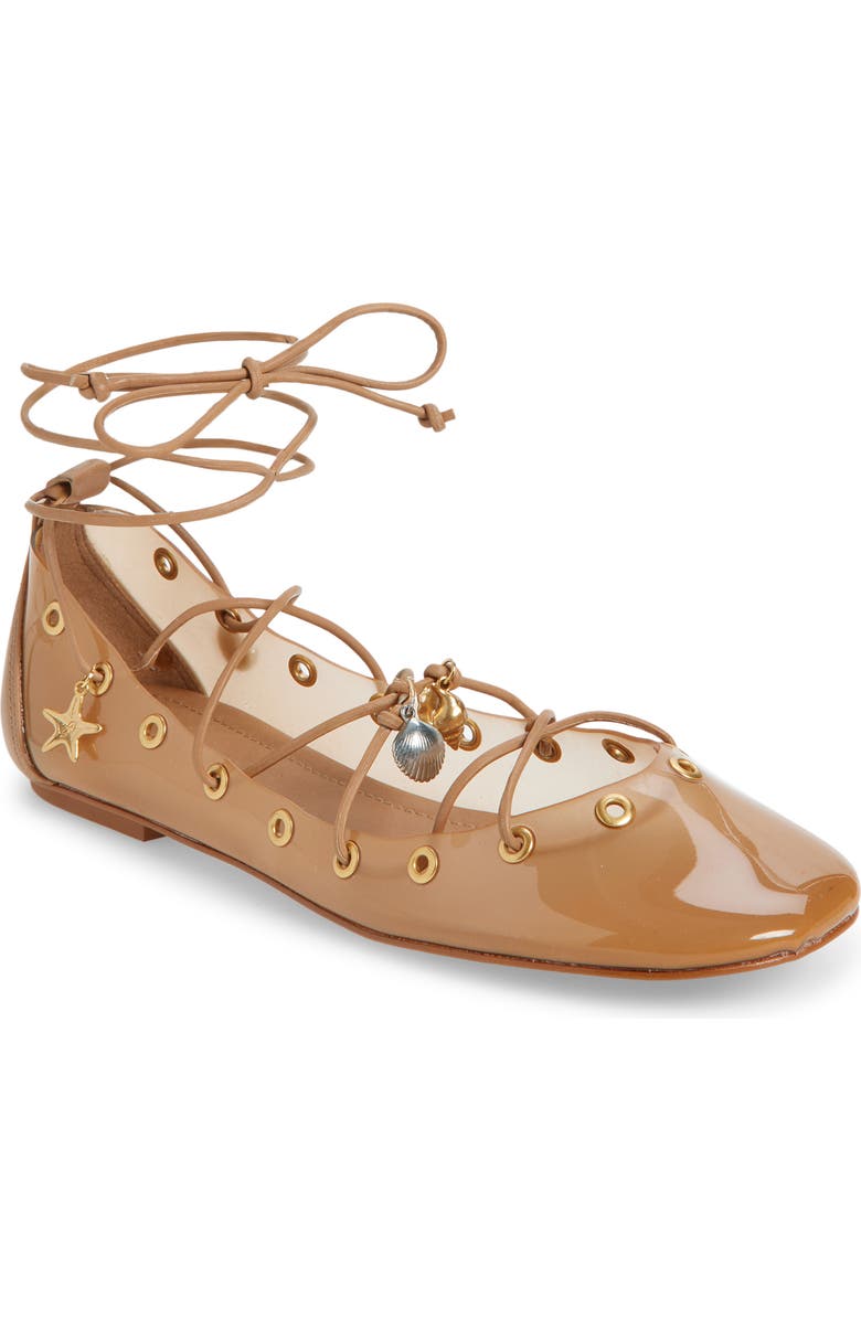 FARM Rio Sea Lace-Up Jelly Ballerina Flat, Main, color, Toffee