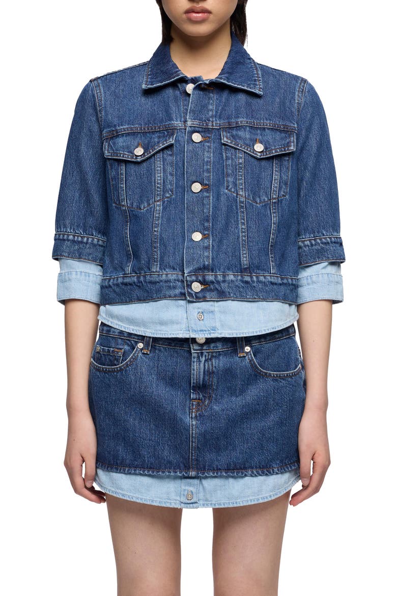 Double Layer Denim Trucker Jacket, Main, color, SHADOW